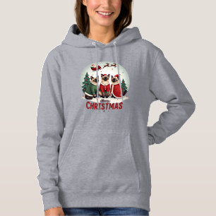 Pull À Capuche Joyeux Noël Trois Santa Elfe Renne Siamois C