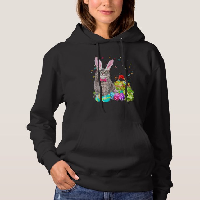 Pull À Capuche Joyeux Pâques mignonne lapin oeufs de chat panier  (Devant)