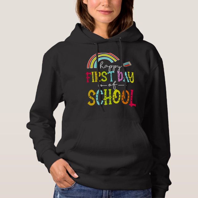 Pull À Capuche Joyeux Premier Jour D'Enseignant À L'École B (Devant)