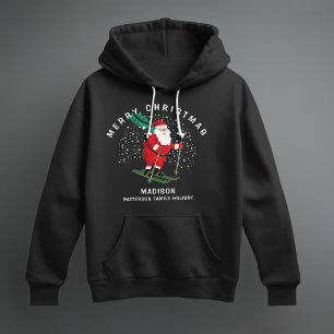 Pull À Capuche Joyeux Ski de Noël Père Noël Hiver Personnalisé