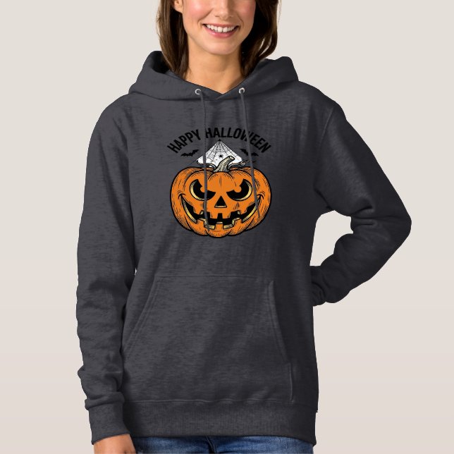 Pull À Capuche Joyeux visage de citrouille d'Halloween Création v (Devant)
