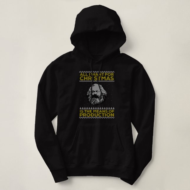 Pull À Capuche Karl Marx Ugly Christmas Sweater - Tout ce que je  (Design devant)