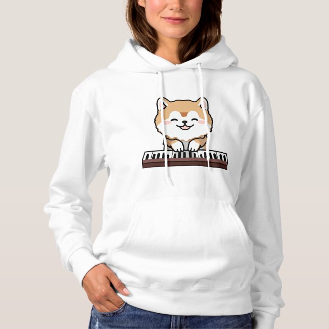 Pull À Capuche Kawaii Chien mignon Jouer Piano Clavier (Devant)
