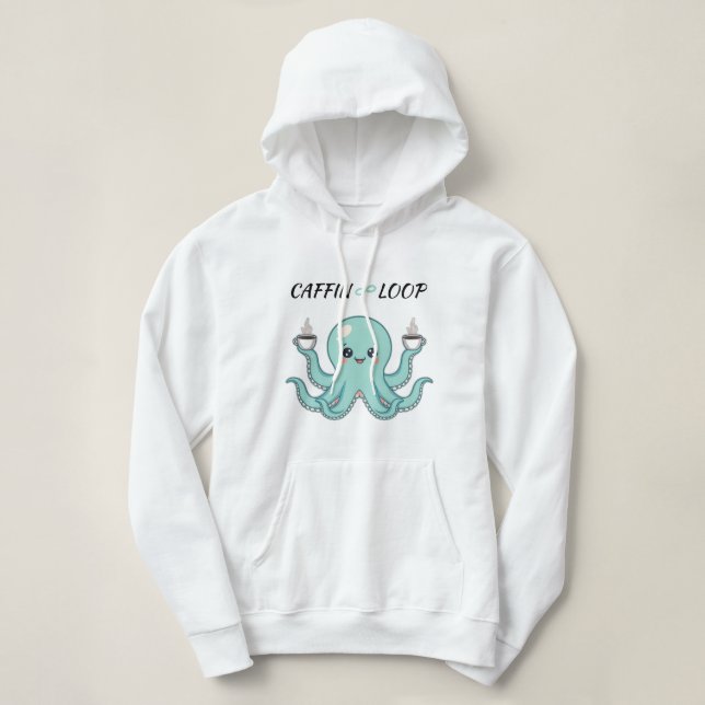 Pull À Capuche Kawaii Octopus Coffee Sweatshirt Caffin Loop Cute (Design devant)
