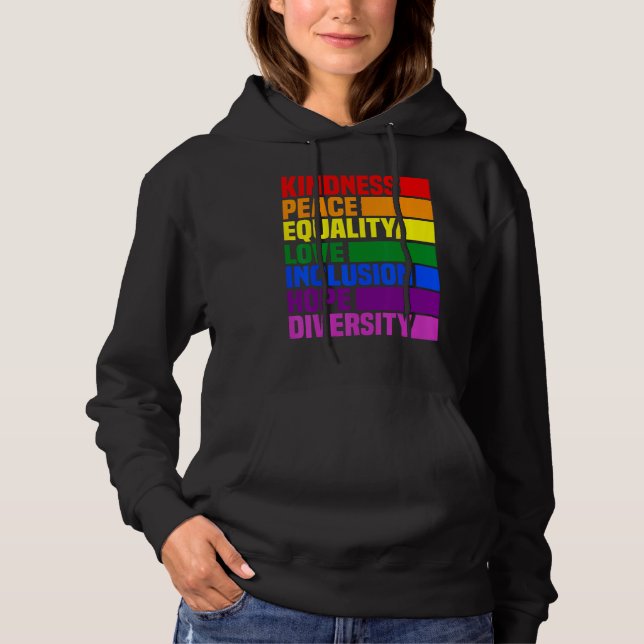 Pull À Capuche Kindness Peace Equality Rainbow Retro For Gay And  (Devant)