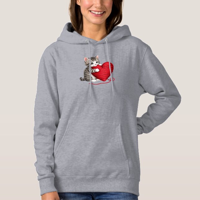 Pull À Capuche Kitten Sweatshirt de coeur, Kitten avec coeur de f (Devant)
