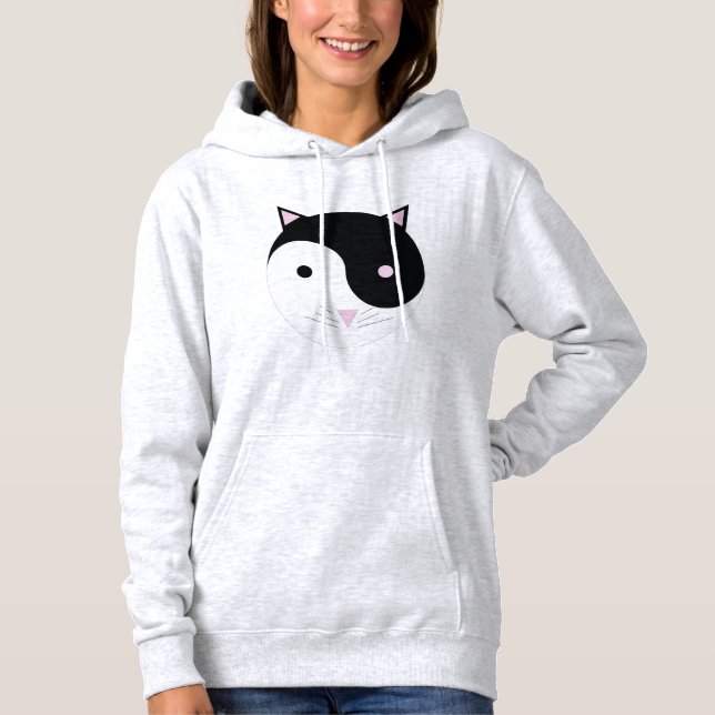 Pull À Capuche Kitty Yin Yang rose noir et blanc (Devant)