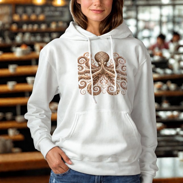Pull À Capuche Kraken Steampunk Octopus Ornate Or Blanc (Créateur téléchargé)