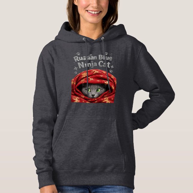 Pull À Capuche La Furtive et Empesée : Chat Ninja Bleu Russe (Devant)