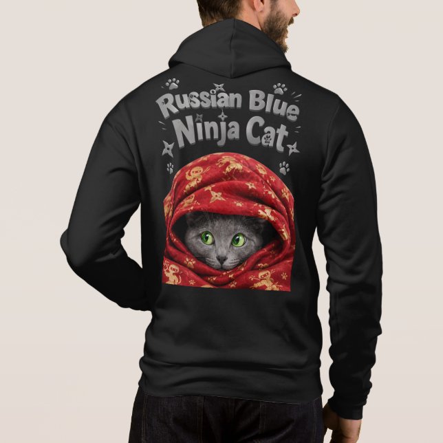 Pull À Capuche La Furtive et la Raide : Chat Ninja Bleu Russe (Dos)