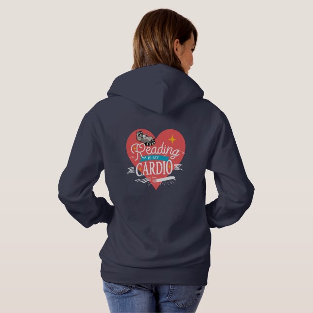 Pull À Capuche La lecture est mon cardio Raccoon Rouge à coeur (Dos entier)