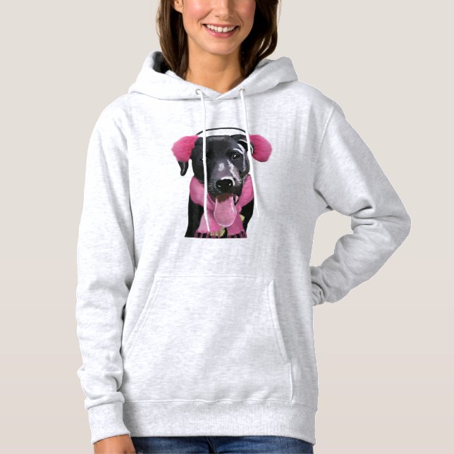 Pull À Capuche Labrador Noir Avec Bouteilles Oreilles (Devant)