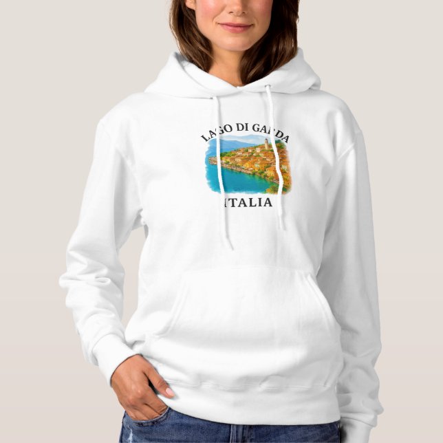 Pull À Capuche Lago di Garda Italia Aquarelle Pittoresque Vue (Devant)