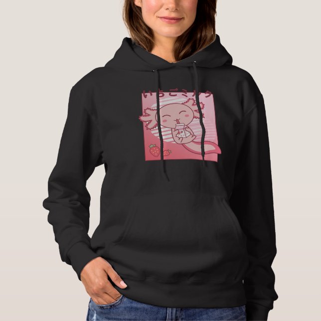 Pull À Capuche Lait de fraise Axolotl Retro Kawaii Japon Axolotl (Devant)
