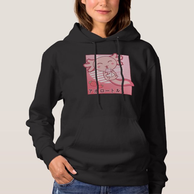 Pull À Capuche Lait de fraise Axolotl Retro Kawaii Japon Axolotl (Devant)