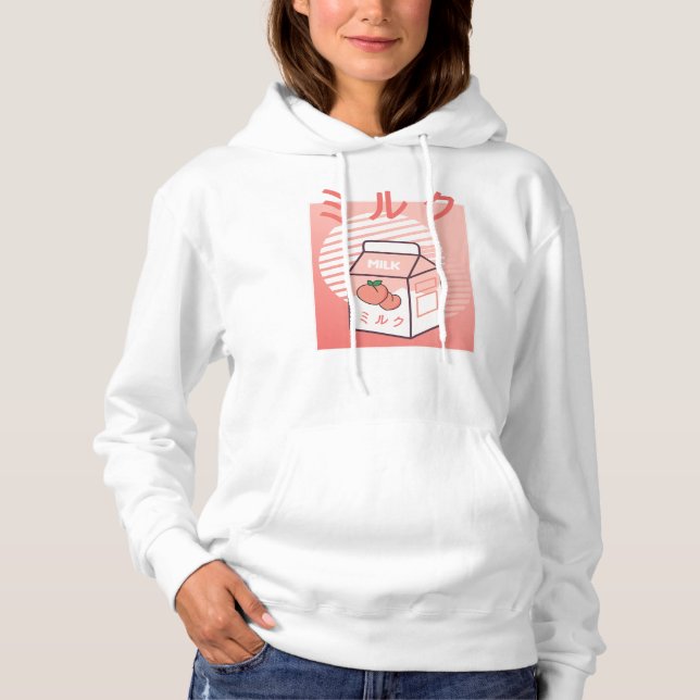 Pull À Capuche Lait de pêche japonais rétro de la vache de Kawaii (Devant)