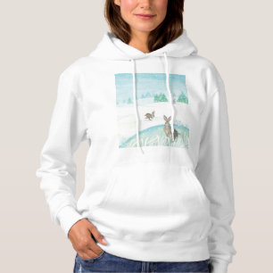 Pull À Capuche Lapins Assis Et Saut Sur Neige