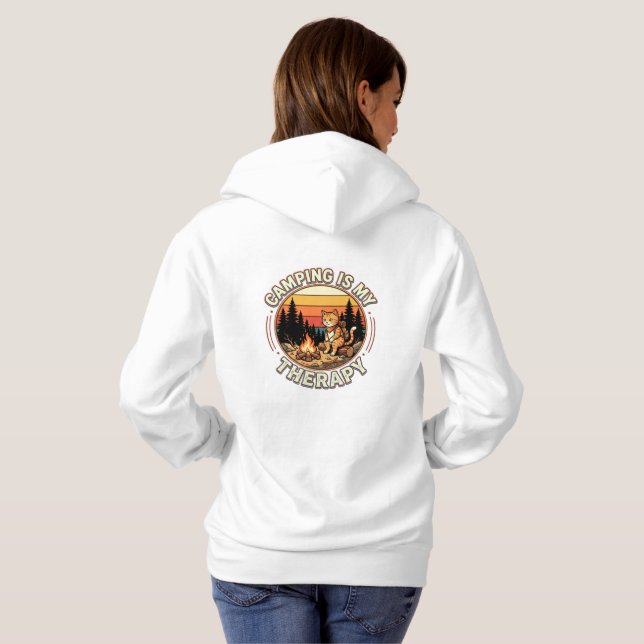 Pull À Capuche Le Camping Est Ma Thérapie Chat Amoureux Aventure  (Dos entier)