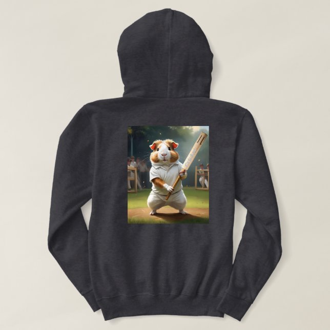 Pull À Capuche Le cobaye joueur de cricket : vêtu de blanc,  (Design dos)