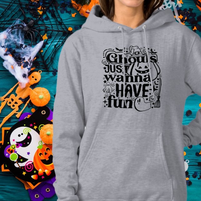 Pull À Capuche Les goules veulent juste s'amuser Halloween noir (Créateur téléchargé)