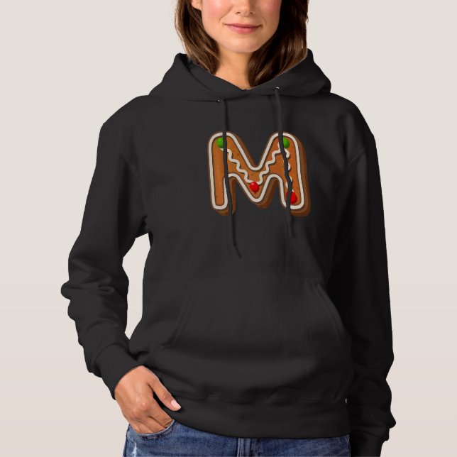 Pull À Capuche Lettre alphabétique biscuite M majuscule de Noël (Devant)