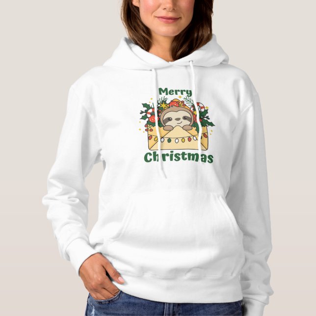 Pull À Capuche Lettre de Noël Sloth Winter Animaux Slots (Devant)