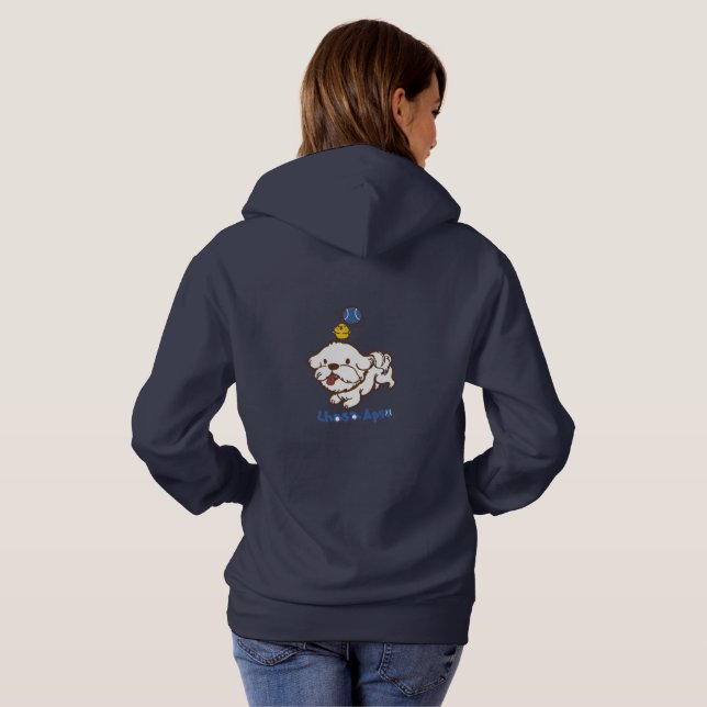 Pull À Capuche Lhasa apso bubu et petit poulet guagua (Dos entier)