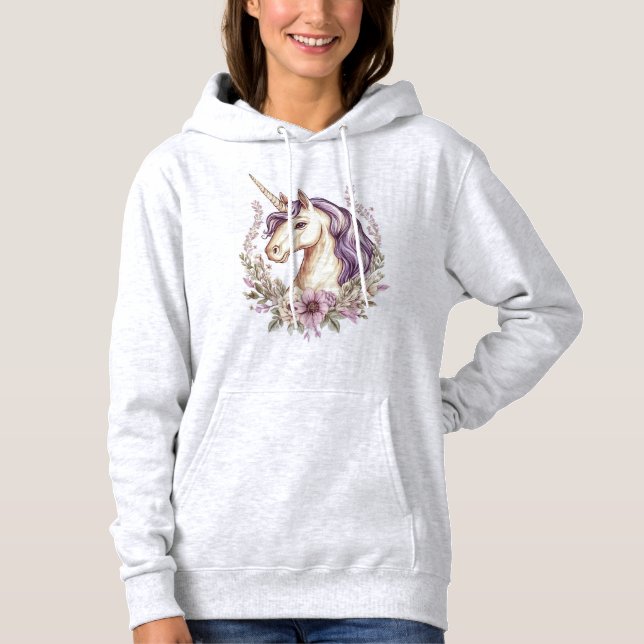 Pull À Capuche Licorne Fantastique Florale  (1) (Devant)