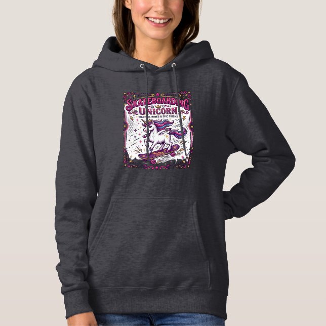 Pull À Capuche Licorne Skateboarding Licorne Stylée Fond Blanc (Devant)