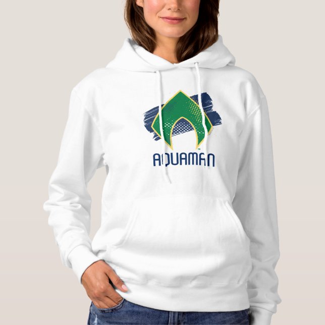 Pull À Capuche Ligue de Justice | Symbole Aquaman à demi-teintes  (Devant)