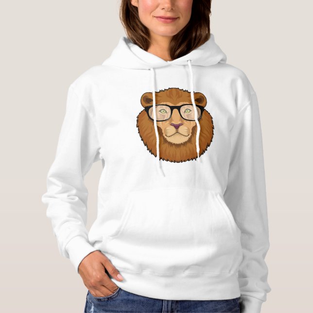 Pull À Capuche Lion Nerd avec lunettes (Devant)