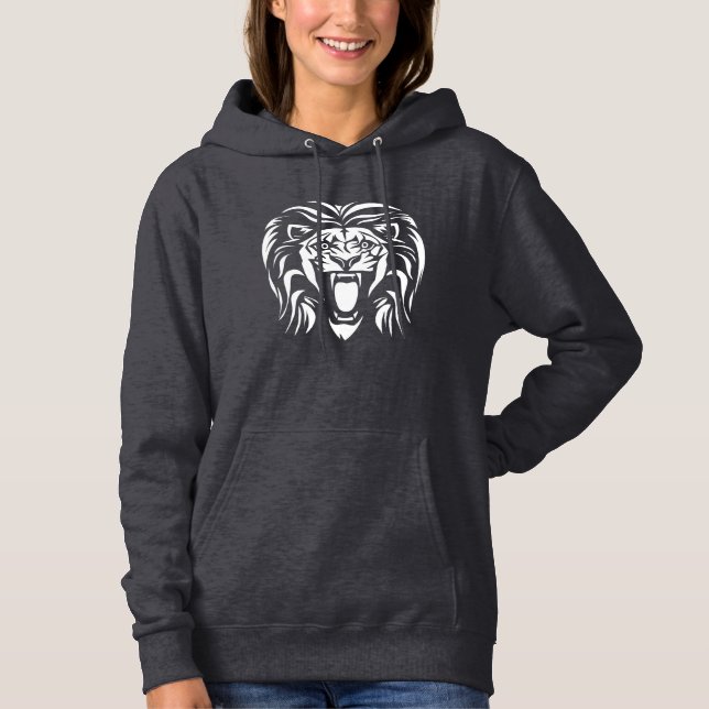 Pull À Capuche Lion rugissant d'art tribal (Devant)