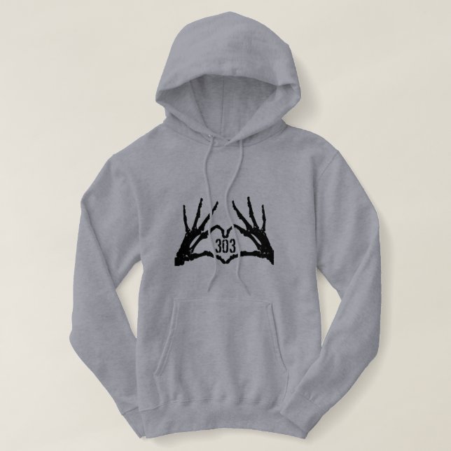 Pull À Capuche LOGO 303 Cœur de Crâne Mains (Design devant)