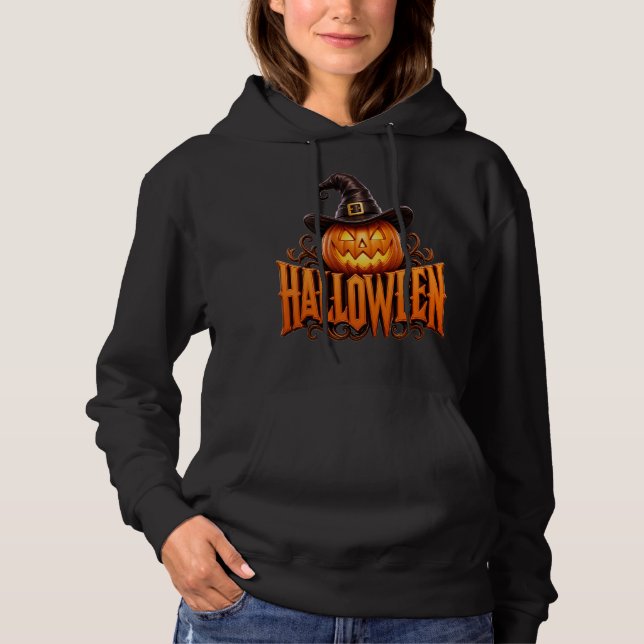 Pull À Capuche Logo de citrouille 3D de luxe Halloween avec chape (Devant)