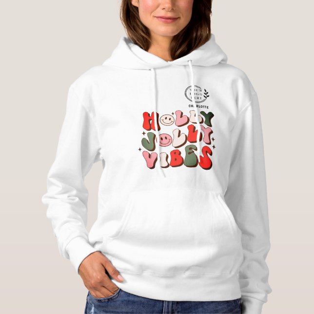 Pull À Capuche Logo Retro Noël Holly Jolly Vibes Vacances (Devant)