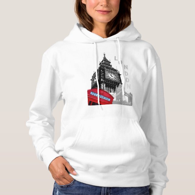 Pull À Capuche Londres téléphone rouge grand ben pop art (Devant)