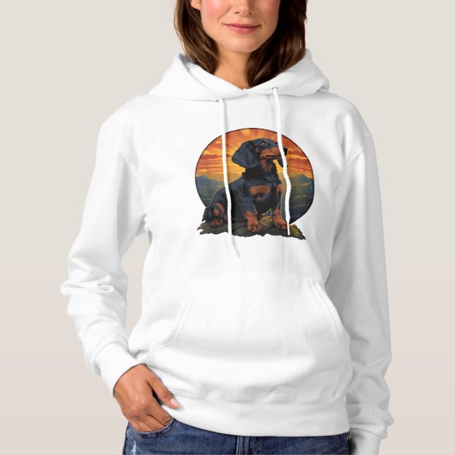 Pull À Capuche Long Haired Dachshund amoureux de animal retro vin (Devant)