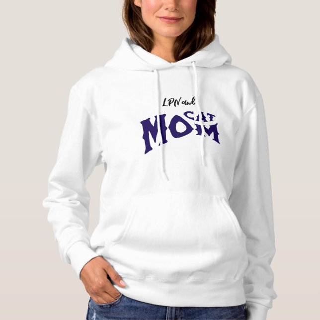 Pull À Capuche LPN Chat Maman Noir / Bleu sur la Typographie Blan (Devant)