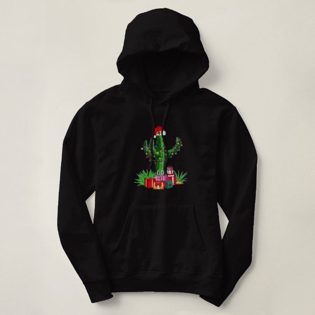 Pull À Capuche Lumières de Noël amusantes Cactus Santa Hat Amateu (Design devant)