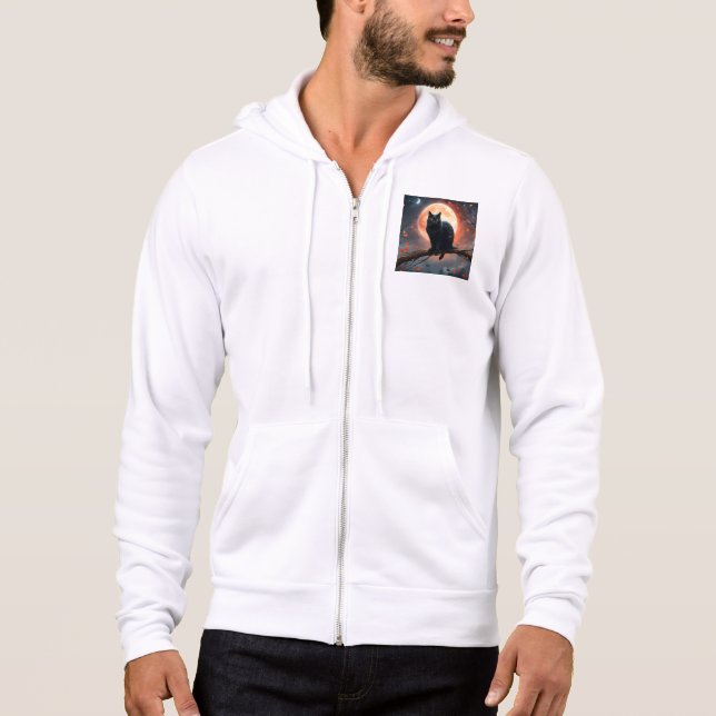 Pull À Capuche Lune de chats noirs d'Halloween (Devant)