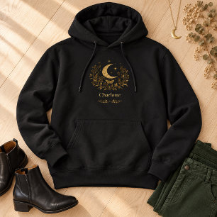 Pull À Capuche Lune de moth botanique dorée personnalisée sorcièr