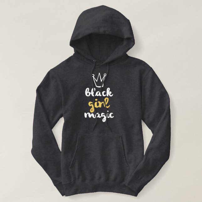 Pull À Capuche Magie de fille de noir de couronne d'or mignonne (Design devant)