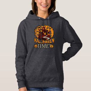 Pull À Capuche Maison Hantée Halloween Pleine Lune Citrouilles