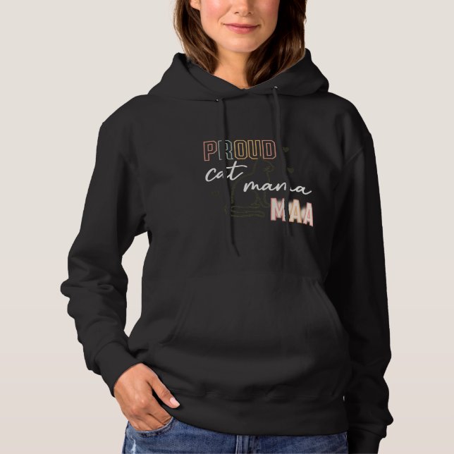 Pull À Capuche Maman de chat fière ligne rétro dessin conception  (Devant)