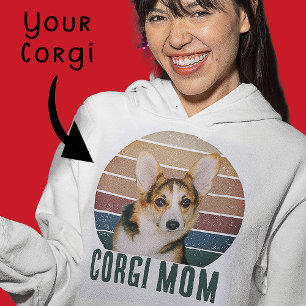 Pull À Capuche Maman de chien Corgi Photo Grunge Vintage Usée