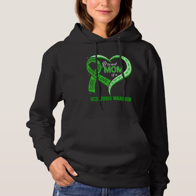 Pull À Capuche Maman fière d'un ruban de cœur de guerrier de scol (Devant)