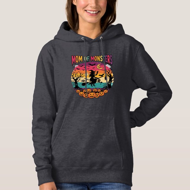 Pull À Capuche Maman Monstres Halloween Sorcière Citrouilles Chau (Devant)