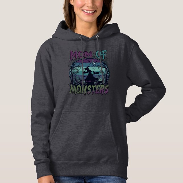 Pull À Capuche Maman Monstres Halloween Sorcière Lune Citrouilles (Devant)