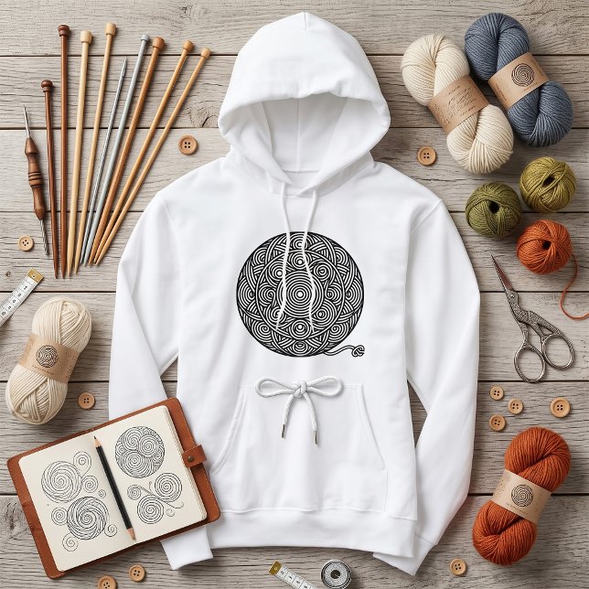 Pull À Capuche Mandala de boule de fil noir et blanc (Créateur téléchargé)