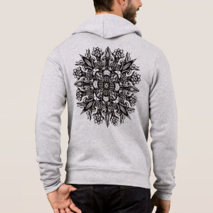 Pull À Capuche Mandala de champignons psychédéliques noir et blan
